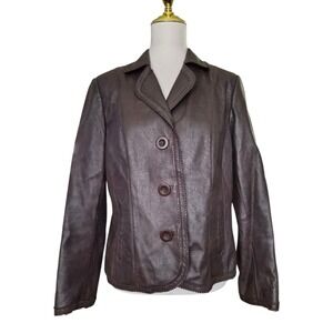 Sigrid Olsen Women's Brown Lambskin Leather Jacket Blazer Style Size L